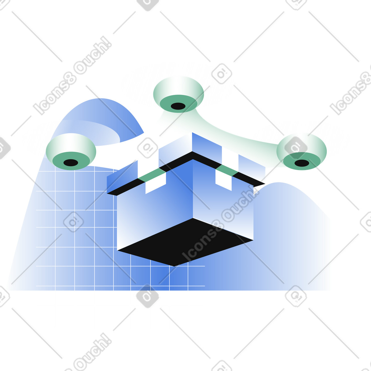 Ilustração animada de Drone voador entregando um pacote em no estilo Network para baixar em GIF, Lottie (JSON), AE