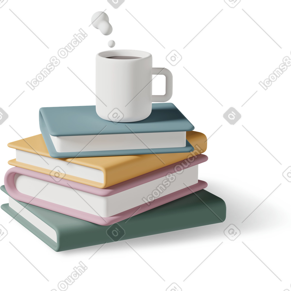 3D Casual life 스타일의 Books and cup 일러스트레이션 PNG, SVG 다운로드