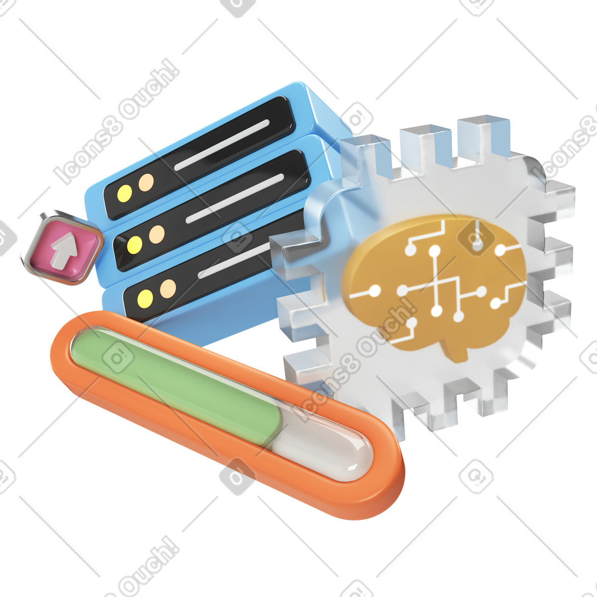 AI powered chip uploading data to server illustration in PNG, SVG