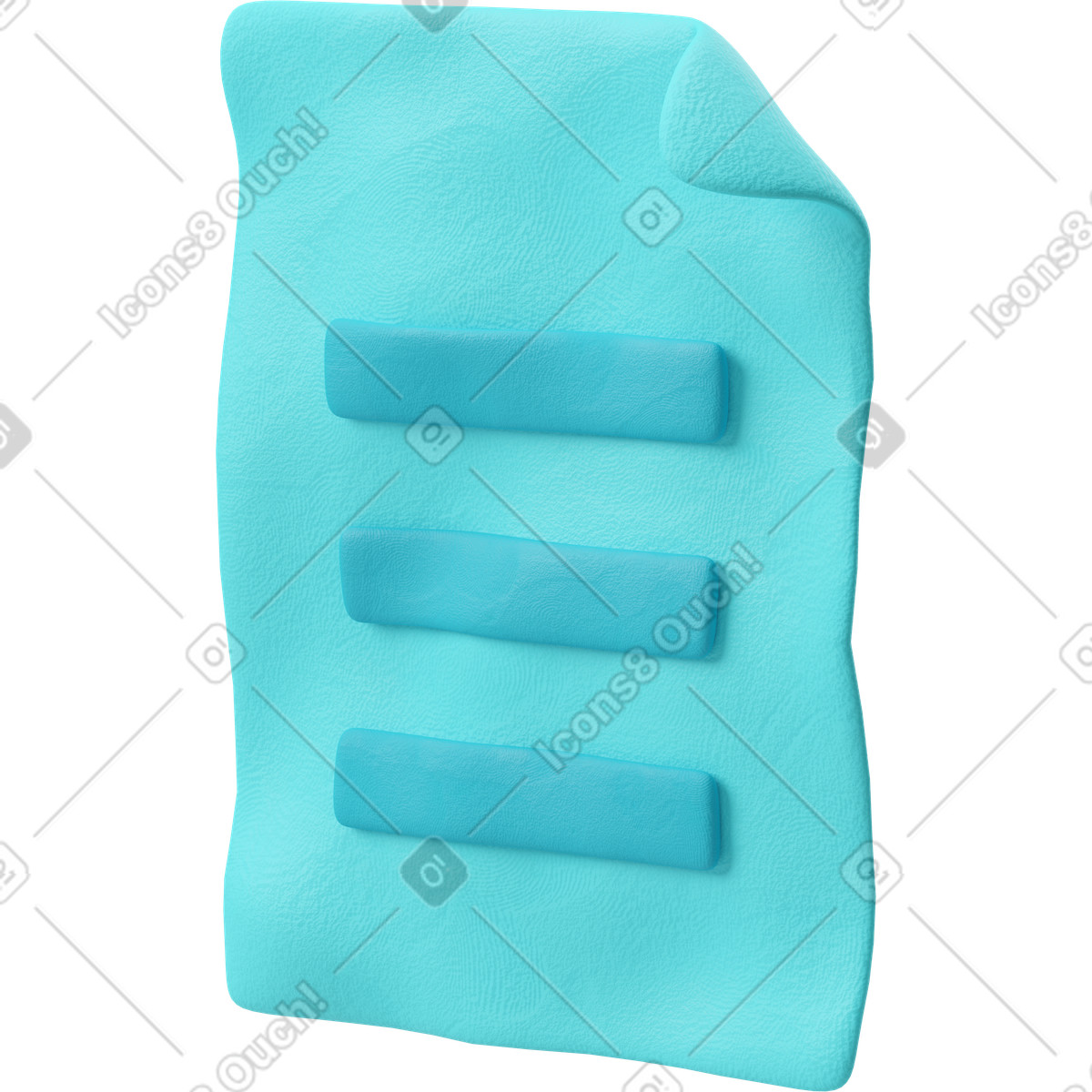 Illustration Vue de trois quarts d'une icône document bleu clair dans le style 3D Plastilina à télécharger aux formats PNG, SVG