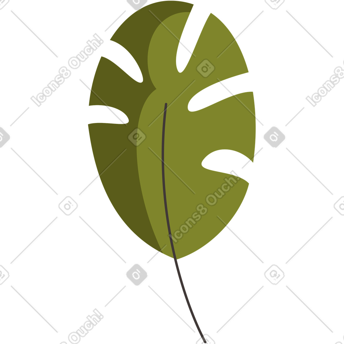 Long green oval leaf illustration in Dizzy style download in PNG, SVG