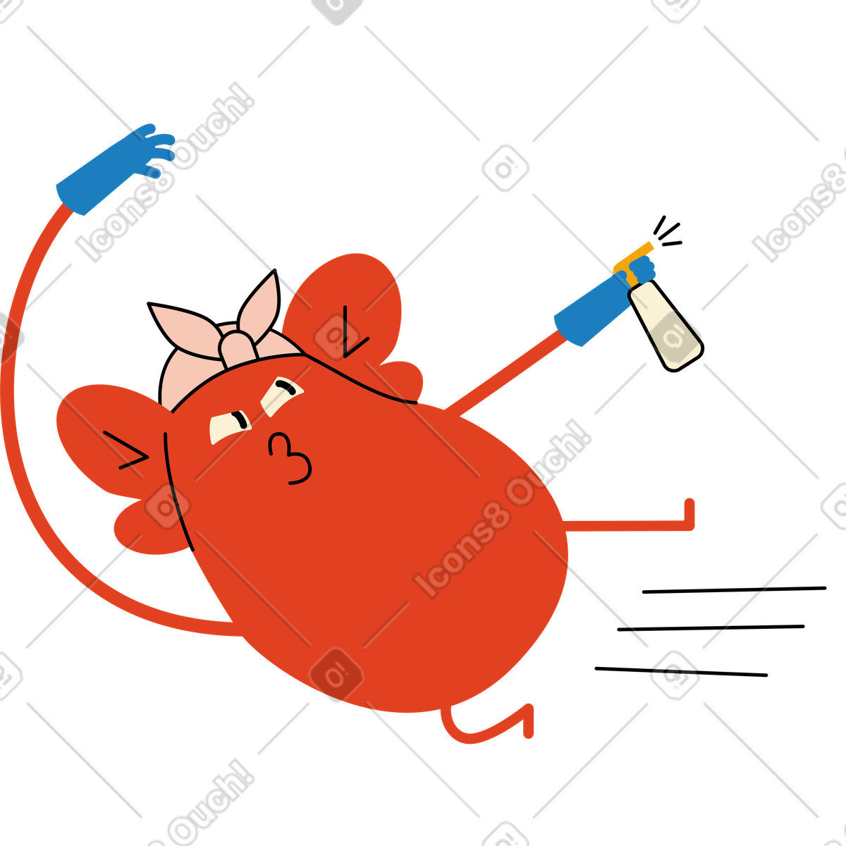 Red character with big ears cleaner illustration in Jelly style download in PNG, SVG
