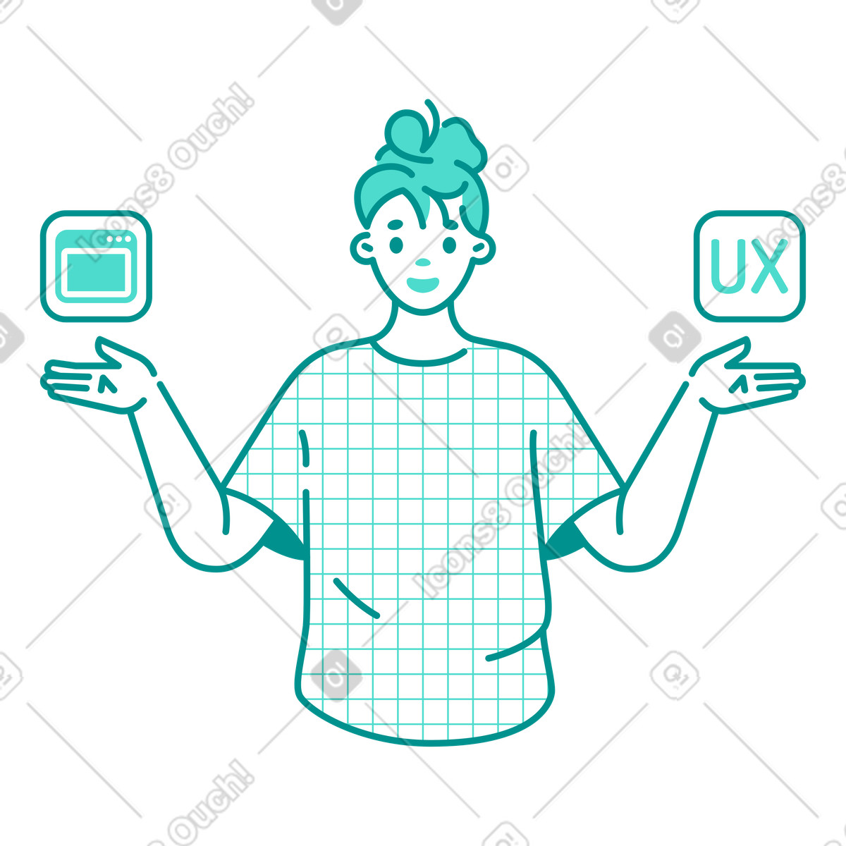 Donna che sceglie una carriera nel design di videogiochi o ux illustrazione in stile Natty scarica in PNG, SVG