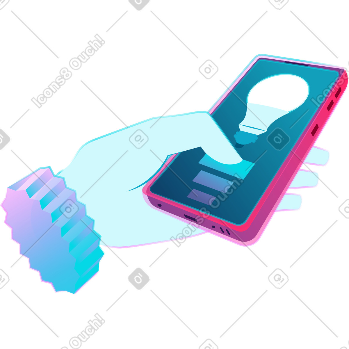 Иллюстрация Рука с телефоном в стиле Neon — скачать в форматах PNG, SVG