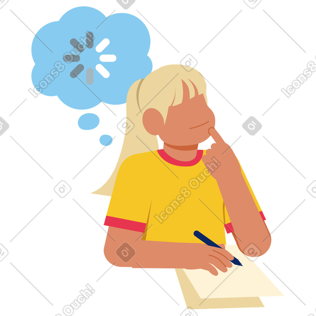 Young woman thinking at exam illustration in Catchy style download in PNG, SVG