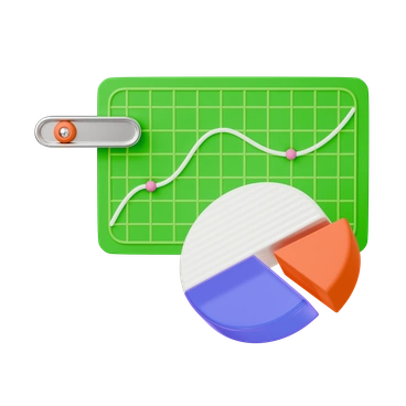 A line graph and pie chart on a board - 3D Stickle style illustration