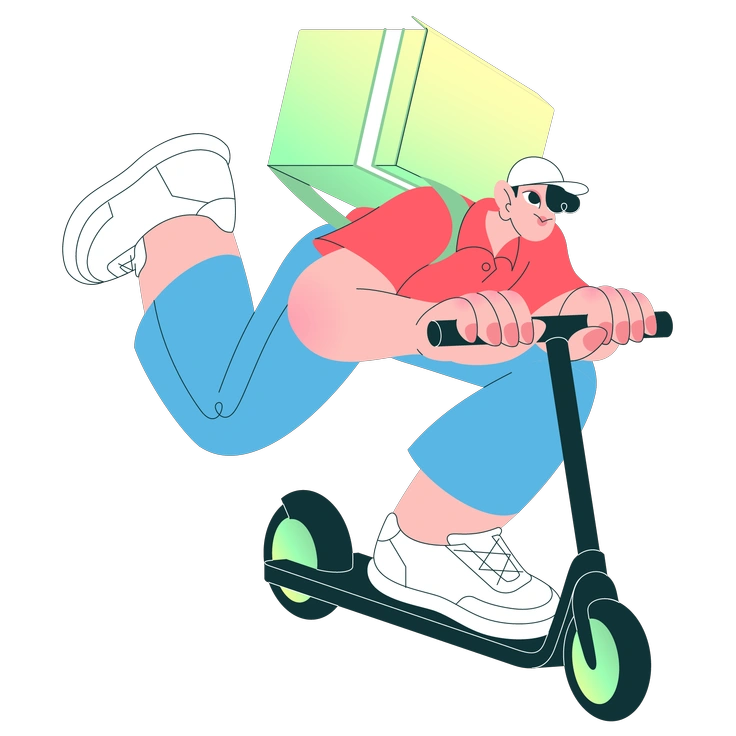 A person riding a scooter with a package - Florid style illustration