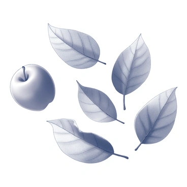 A collection of apple leaves arranged on a plain surface. The leaves exhibit different shapes, including oval, elongated, and lobed forms. Each leaf has distinctive textures, showcasing veins and edges. The arrangement highlights the diversity in the shapes of the leaves, with some overlapping each other slightly. Some leaves are whole, while others show minor imperfections along the edges, reflecting their natural state.