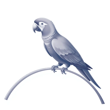 A parrot with intricate feather details perched on a curved arc. The parrot's feathers exhibit a range of colors, with distinct patterns and textures. The arc itself is a smooth, sweeping line, suggesting an elevated position in the scene. The parrot is facing to the side, showcasing its beak and vibrant plumage, while its feet grip the arc firmly. The overall composition highlights the parrot in a prominent position against the backdrop of the arc.