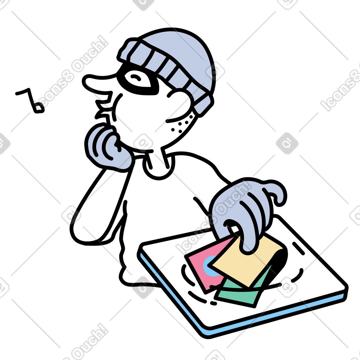 Notes スタイルの オンラインで個人情報を盗む詐欺師 のイラストをPNG、SVG形式でダウンロード