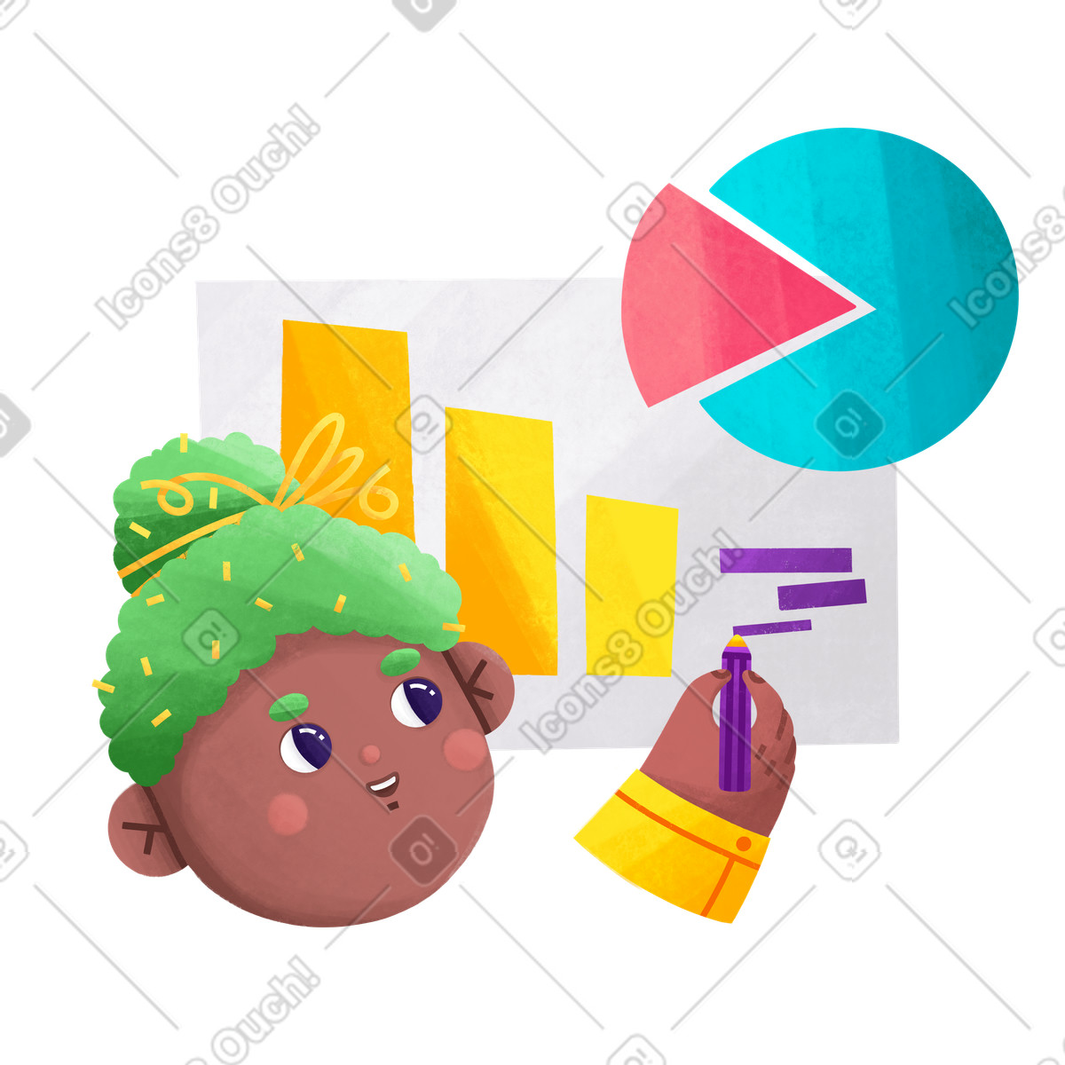 Bonbon スタイルの グラフと図を分析する女性 のイラストをPNG、SVG形式でダウンロード