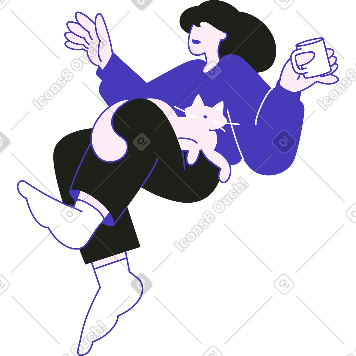 Ilustración Mujer con el gato y la taza en estilo Blueberry a descargar en PNG SVG