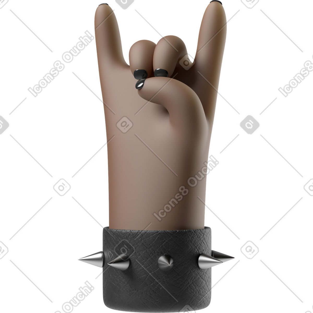 Ilustração de Mão pele negra do roqueiro com unhas pintadas mostrando sinal rock em no estilo 3D Hands Fun&Wild para baixar em PNG, SVG