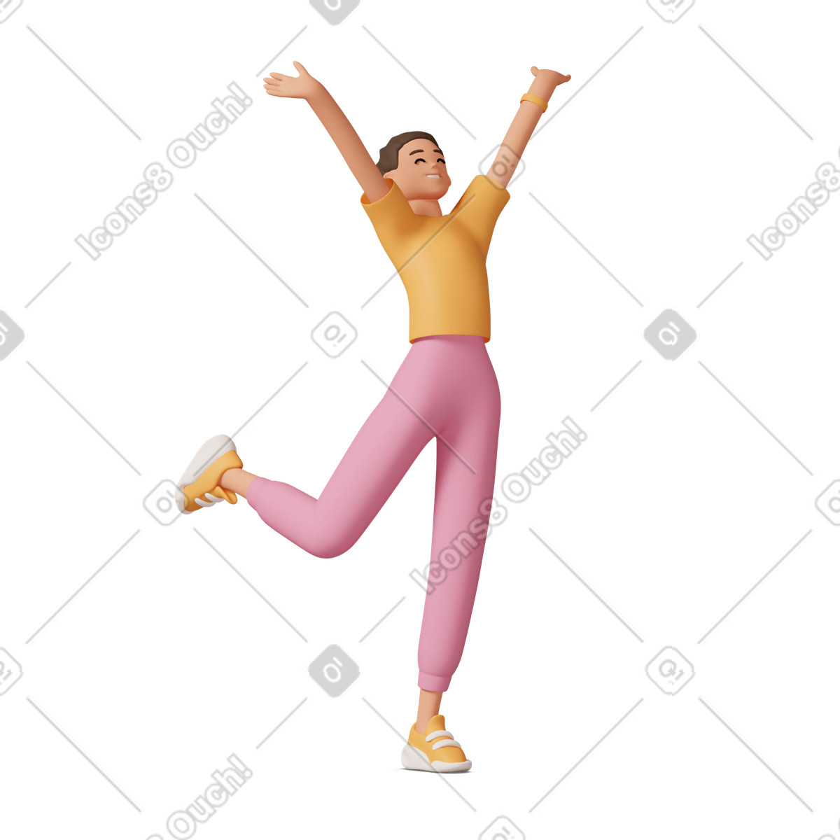 Fröhliche junge frau springt-Illustration im 3D Casual life-Stil als Download in PNG, SVG