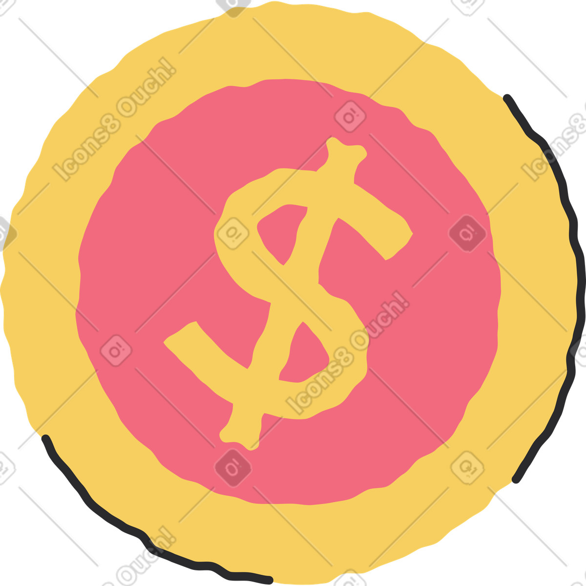 Pablo スタイルの Yellow coin dollar のイラストをPNG、SVG形式でダウンロード