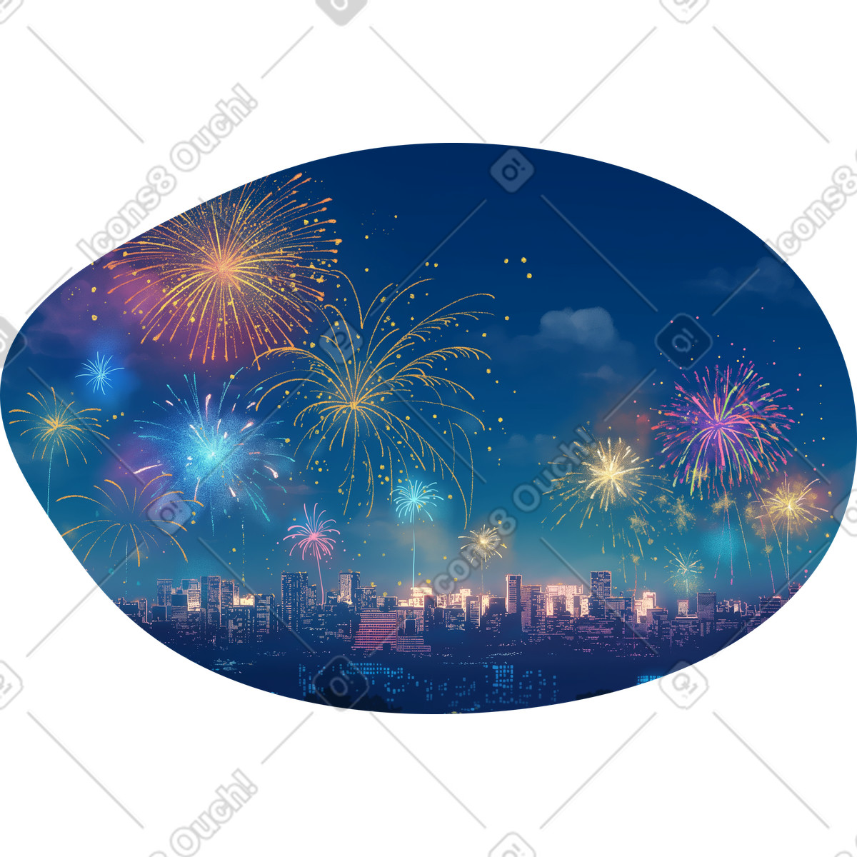 Fireworks in the night sky background illustration Scenes style download PNG, SVG