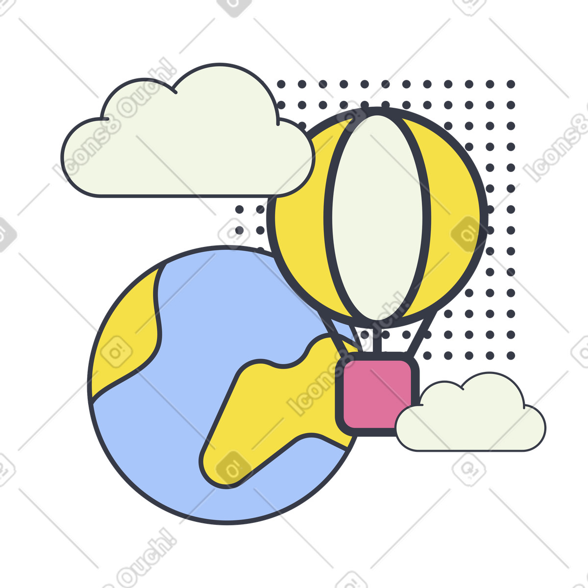 Abstract スタイルの 気球で世界一周 のイラストをPNG、SVG形式でダウンロード