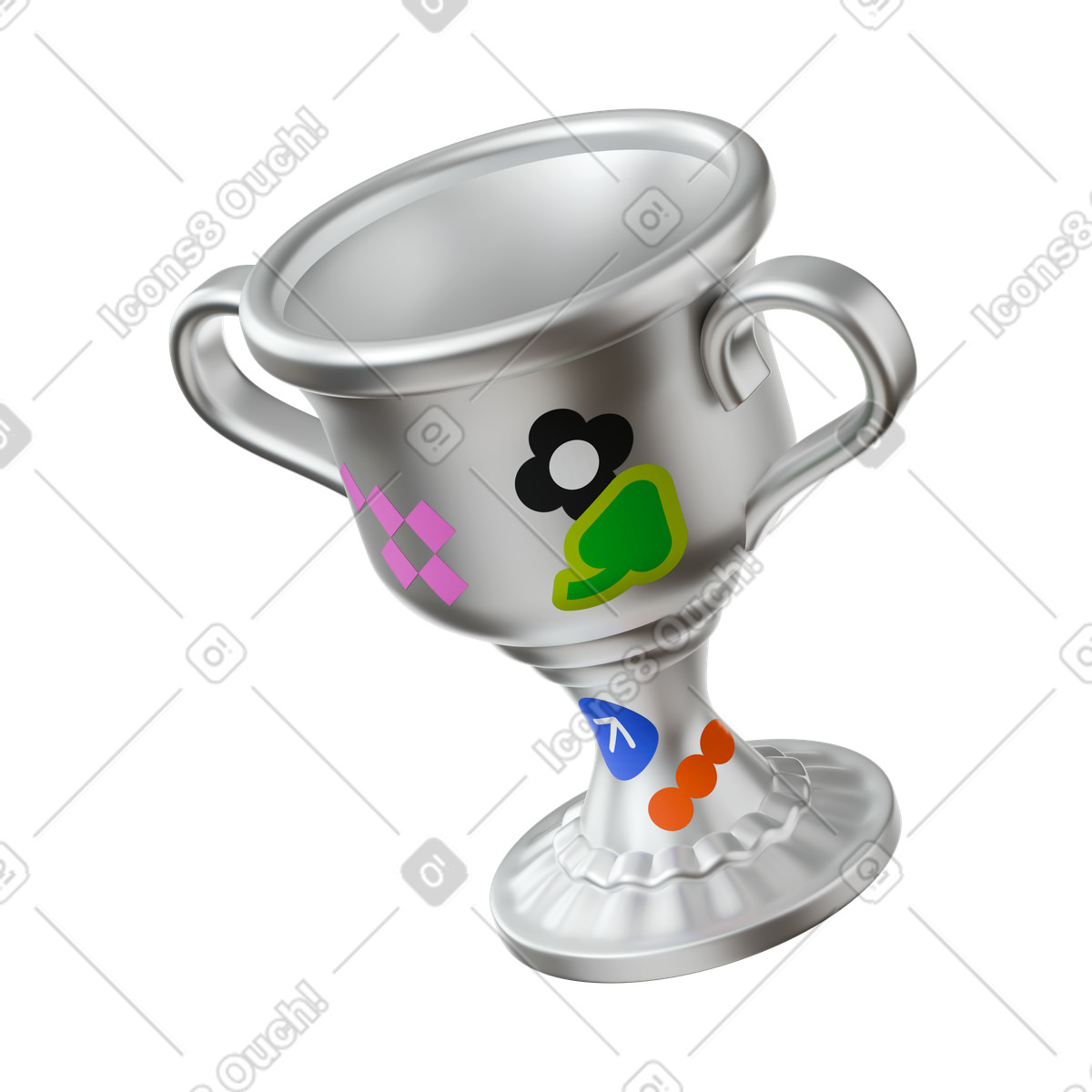 Silver trophy illustration in 3D Stickle style download in PNG, SVG