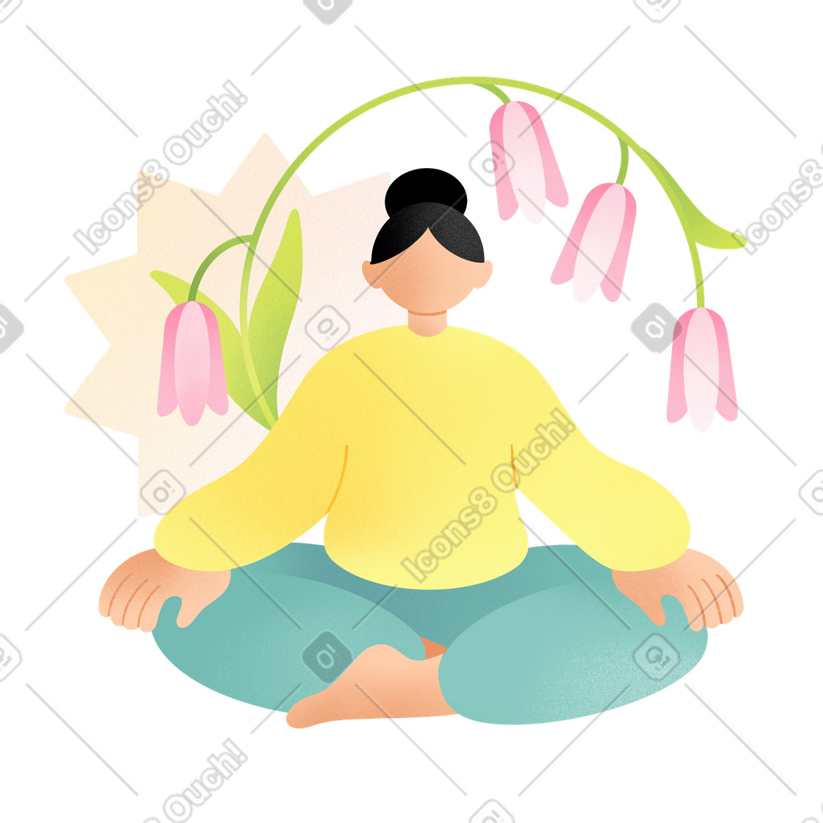Joy スタイルの Meditation in lotus position, inner peace and stress relief のイラストをPNG、SVG形式でダウンロード