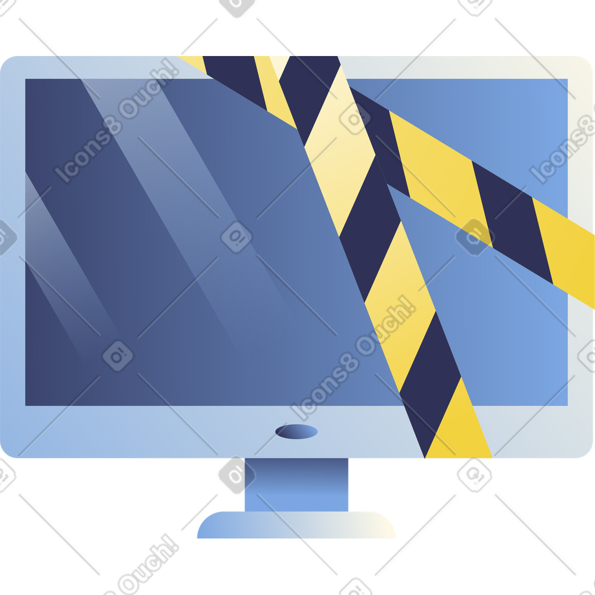 Blank monitor with caution tape illustration in PNG, SVG