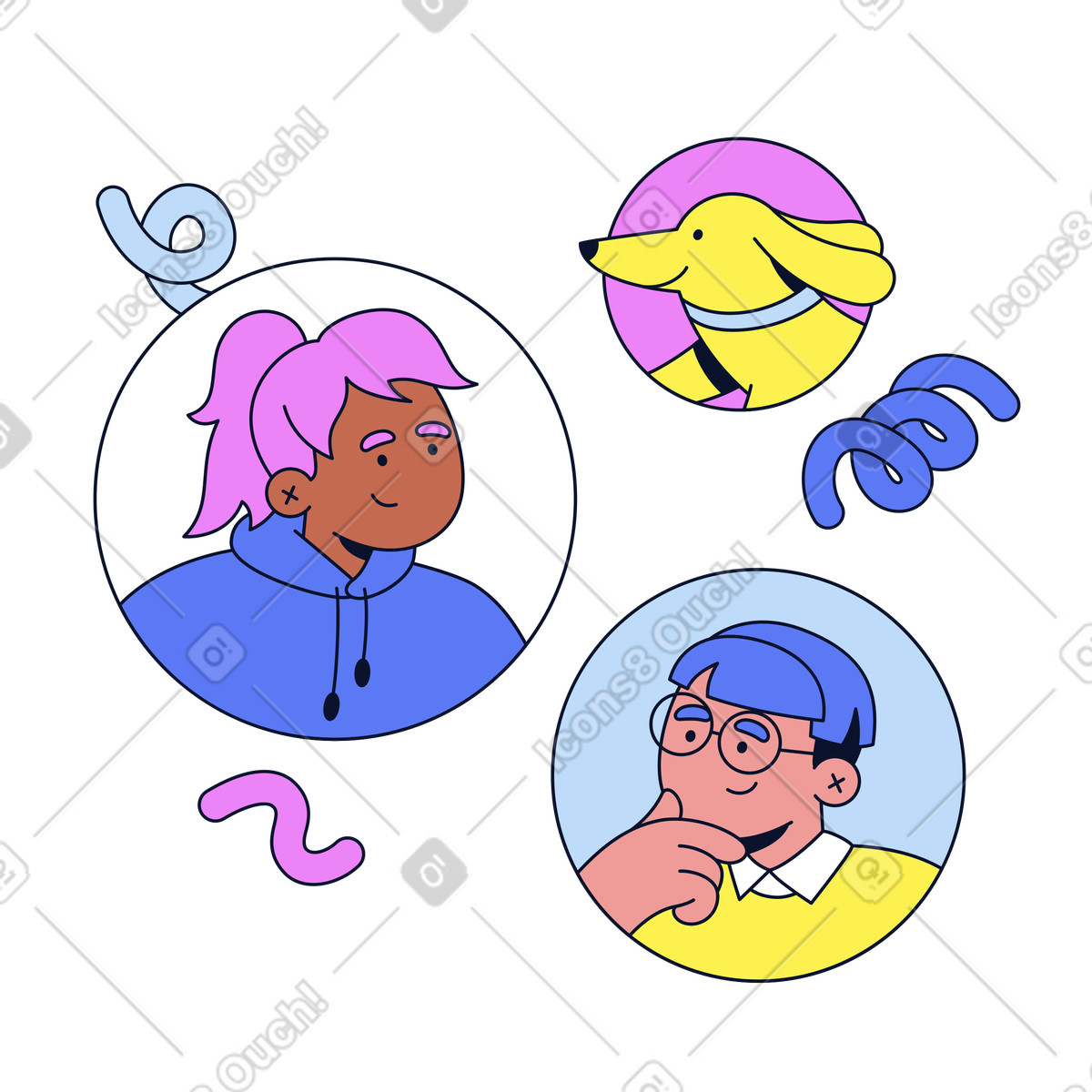 下载 Flexy 风格的 不同微笑人物的头像 插画，支持 PNG、SVG 格式