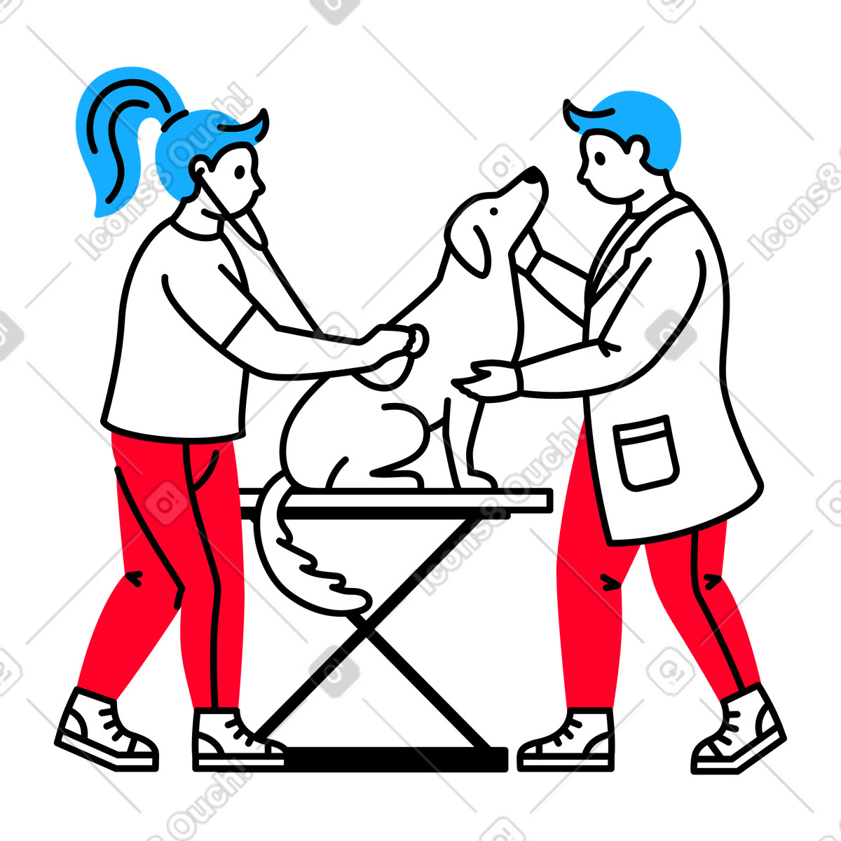 Cane che fa un controllo presso la clinica veterinaria illustrazione in stile Transistor scarica in PNG, SVG