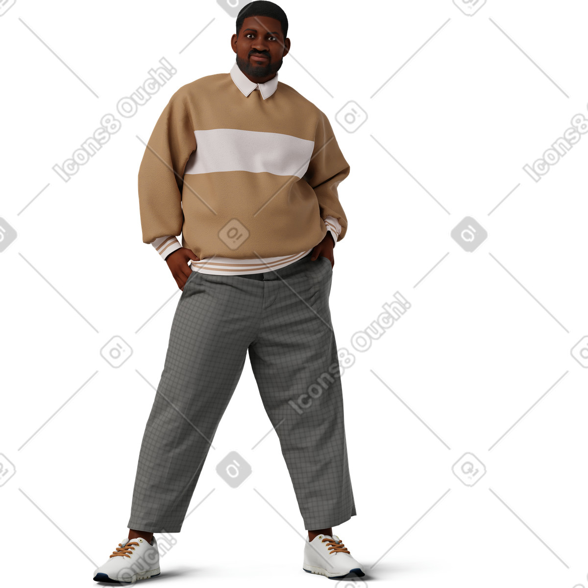 Junger mann posiert mit den händen in taschen-Illustration im 3D Hygge-Stil als Download PNG, SVG
