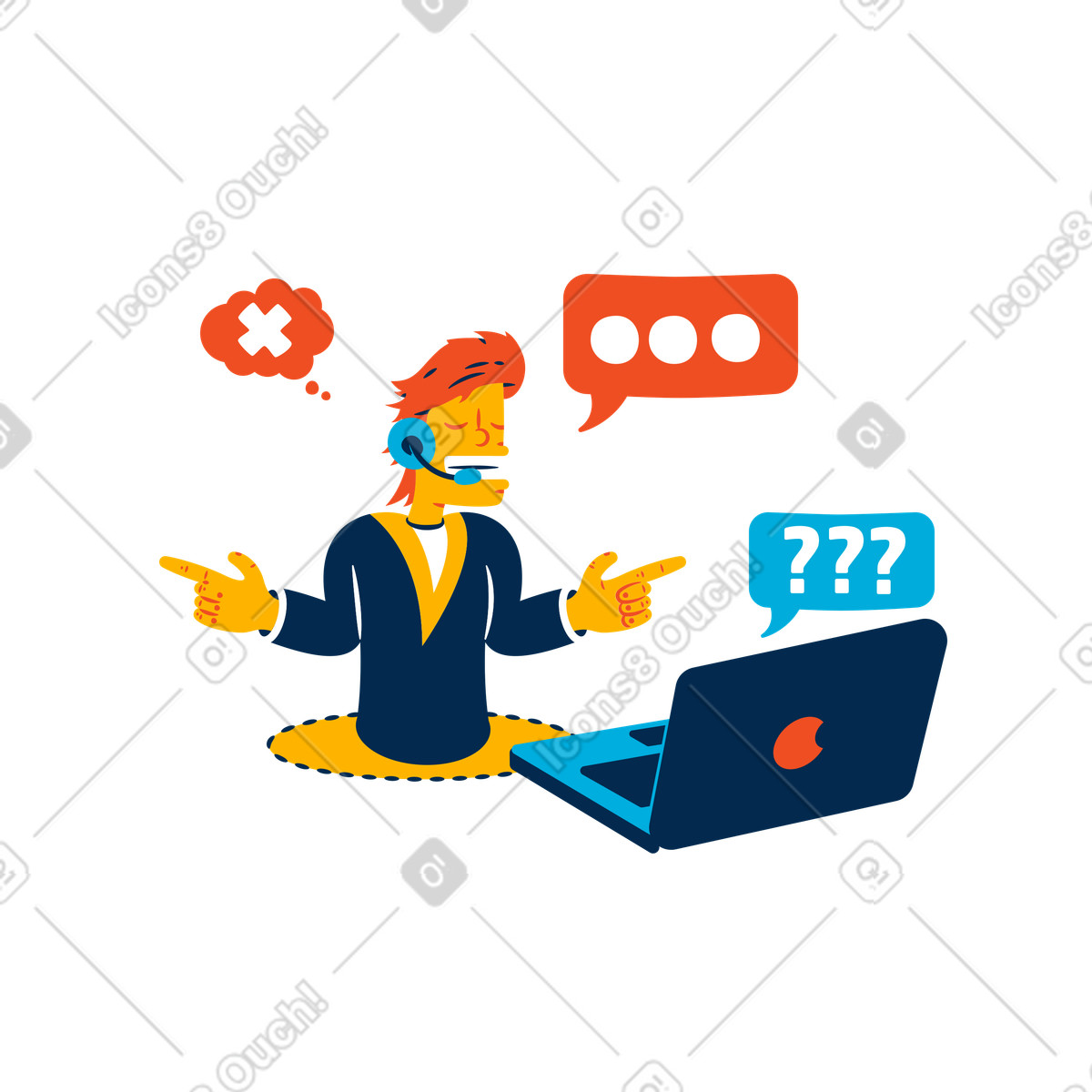 Operatore di supporto che aiuta con domande illustrazione in stile Flame scarica in PNG, SVG