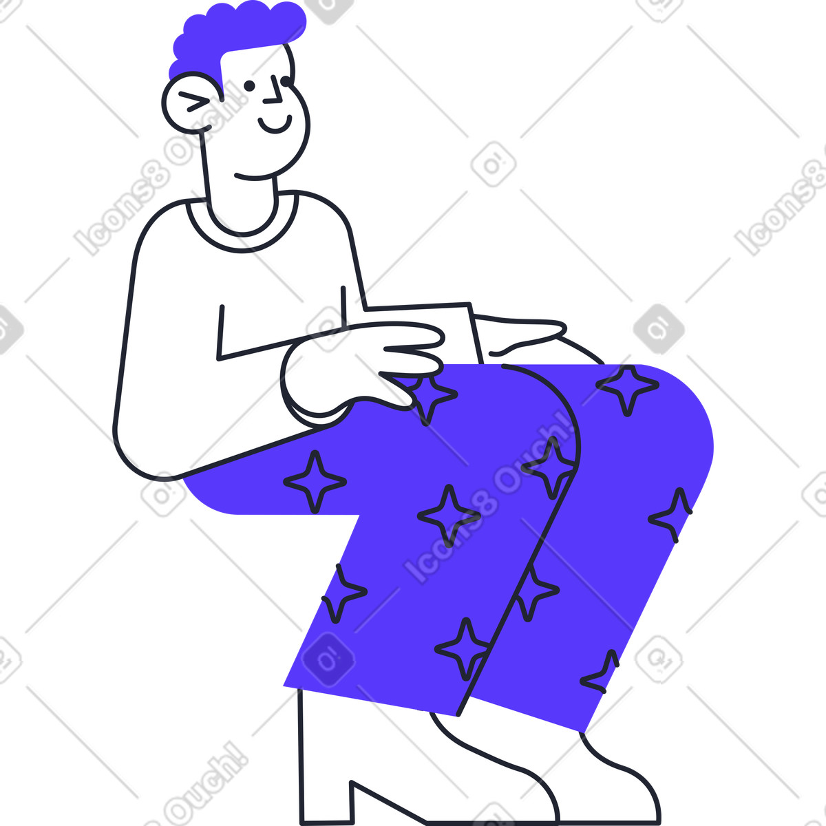 Ilustração de Homem sentado em calças estreladas no estilo Pablita para baixar PNG, SVG