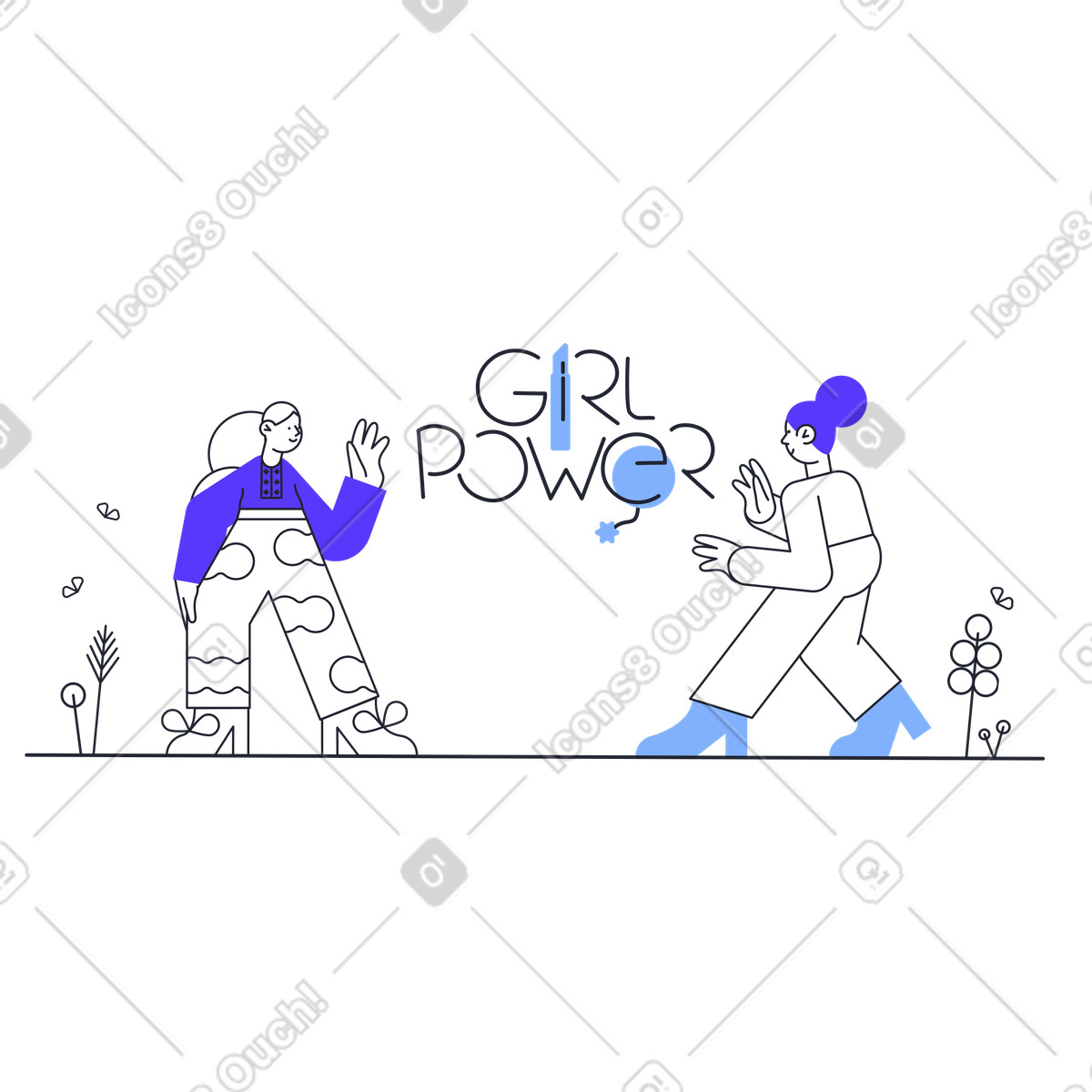 Girl power con le donne che si salutano a vicenda illustrazione in stile Pablita scarica in PNG, SVG