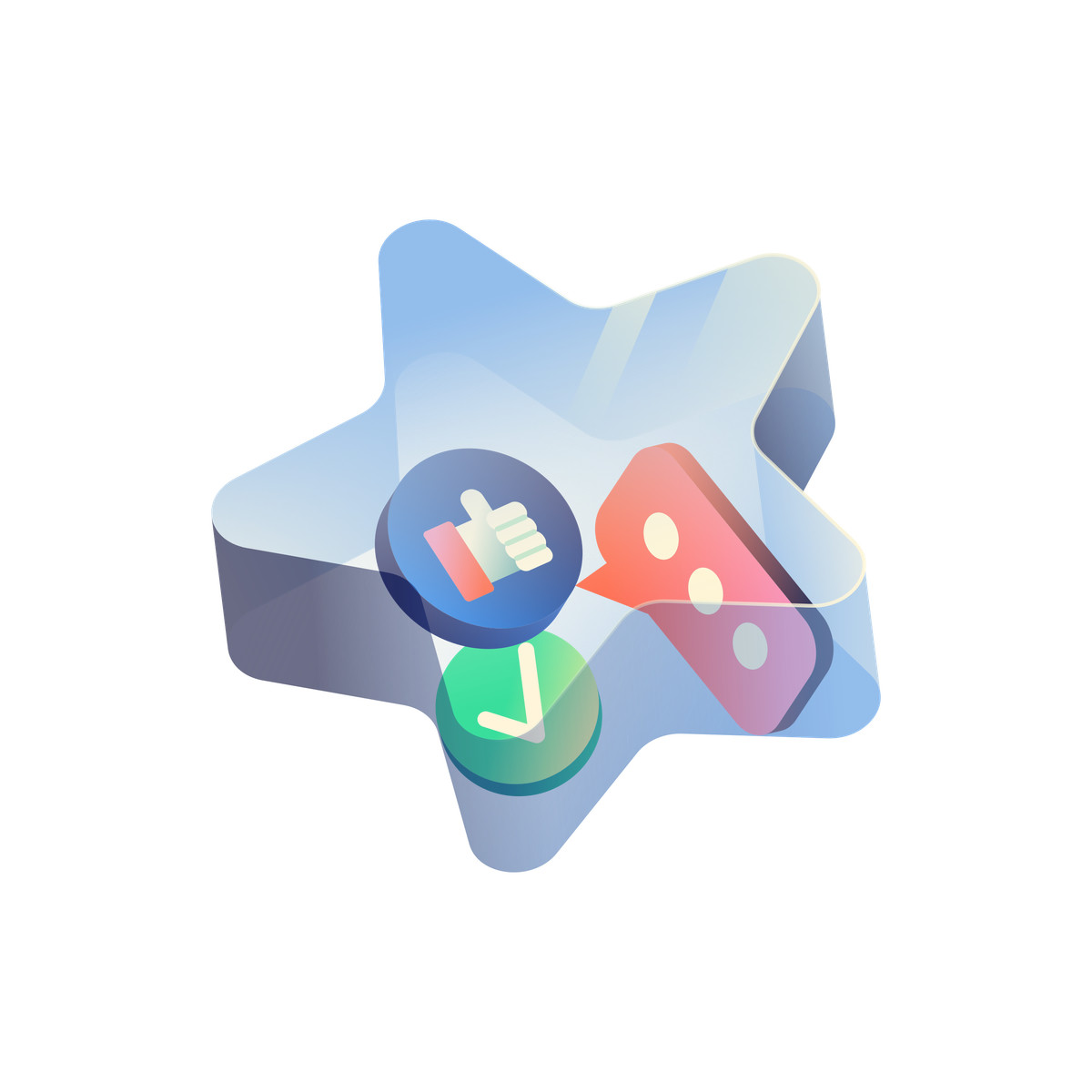 Beam スタイルの Social media engagement icons inside transparent rating star のイラストをPNG、SVG形式でダウンロード