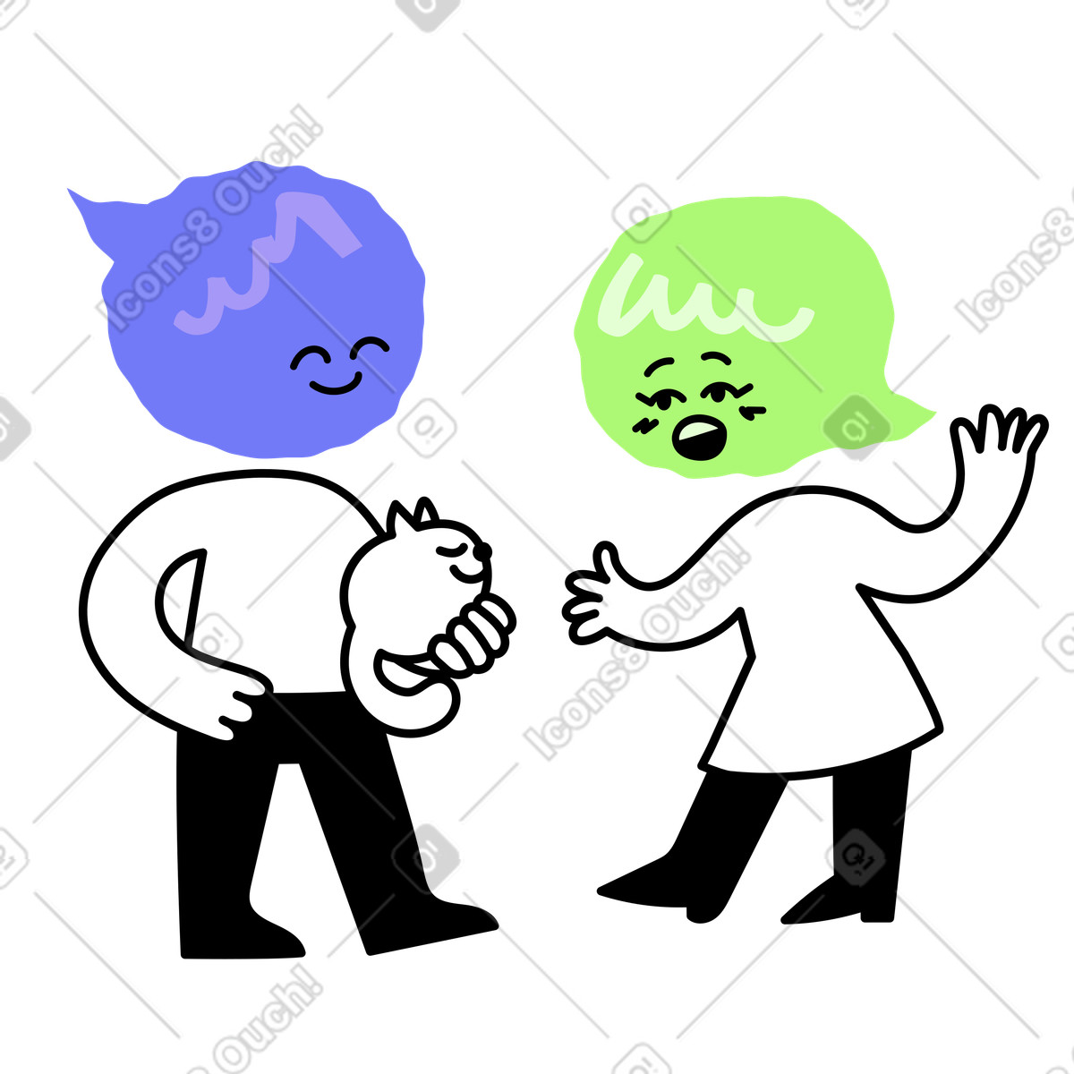 Amici con le teste a forma di fumetto che chiacchierano illustrazione in stile Giggle scarica in PNG, SVG