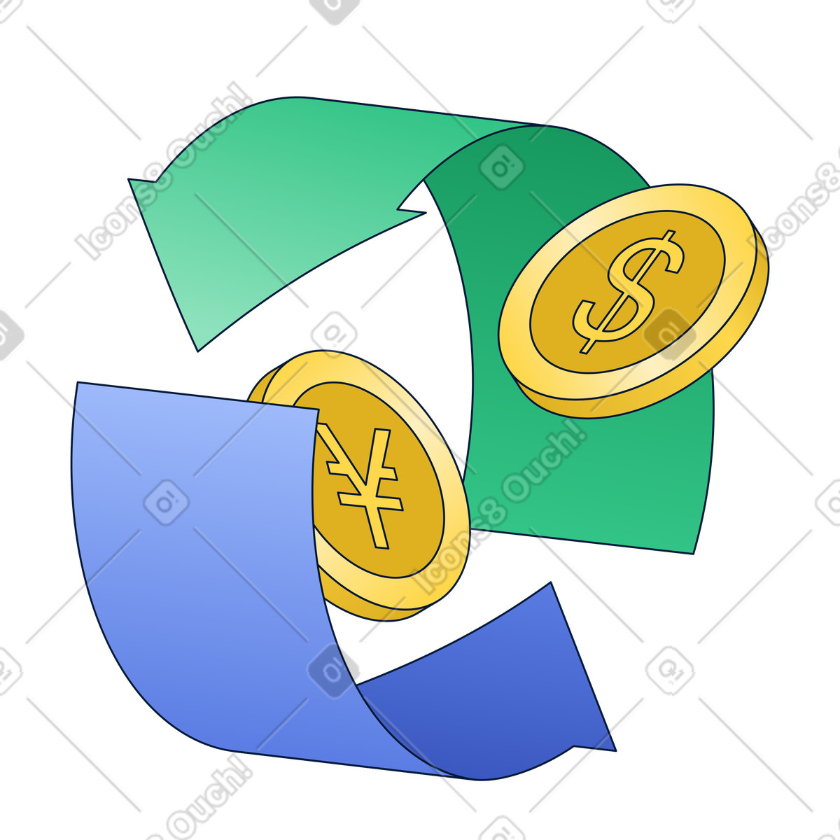 Currency exchange process illustration in PNG, SVG