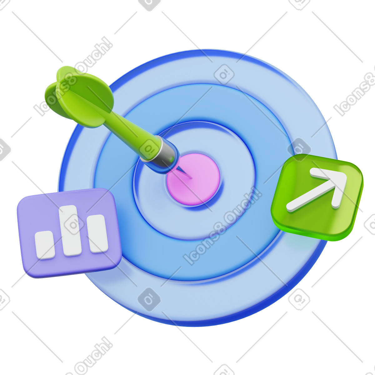 下载 3D Playful 风格的 Growth target, Business analytics bullseye, Performance goal chart 插画，支持 PNG、SVG 格式
