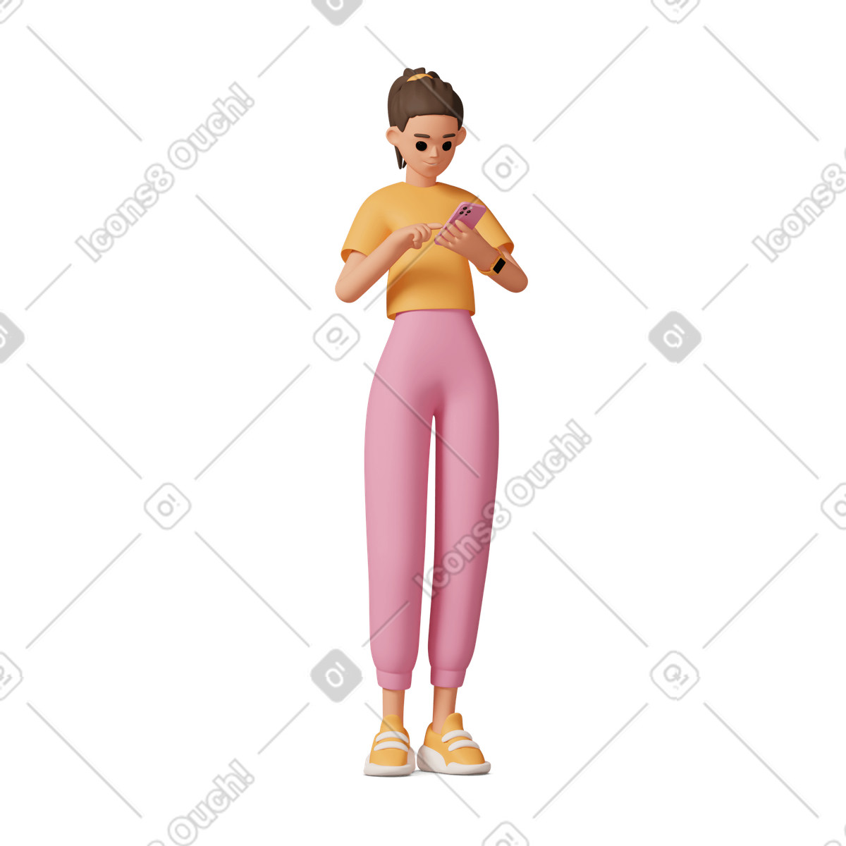 Young woman scrolling on her phone illustration in 3D Casual life style download in PNG, SVG