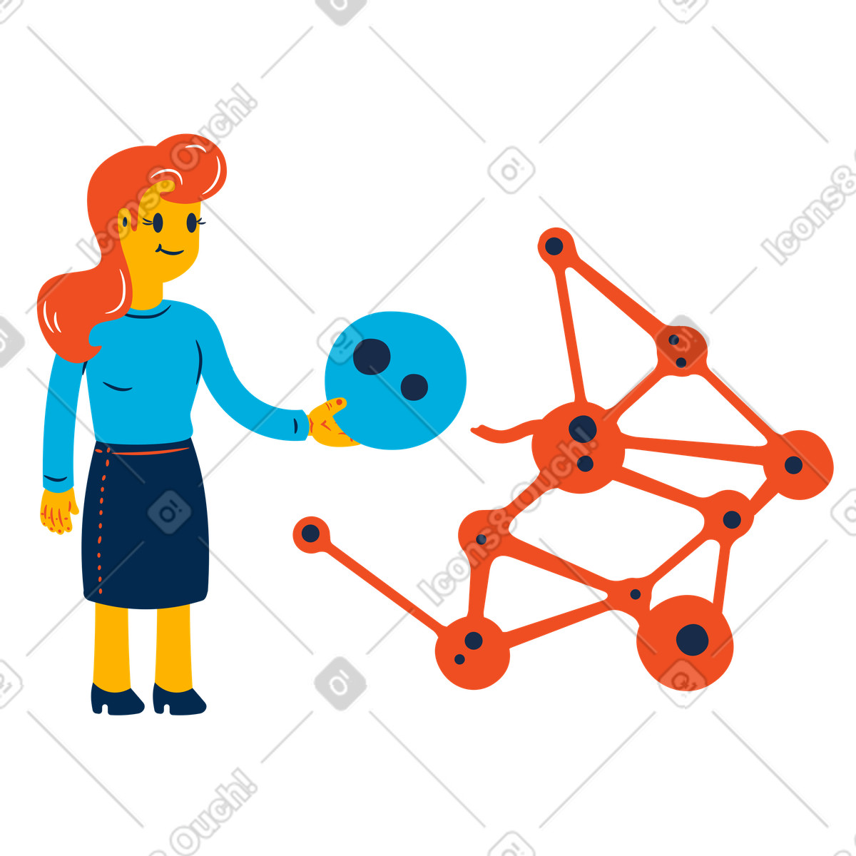 Ilustração de Mulher adicionando um neurônio à rede neural em no estilo Flame para baixar em PNG, SVG
