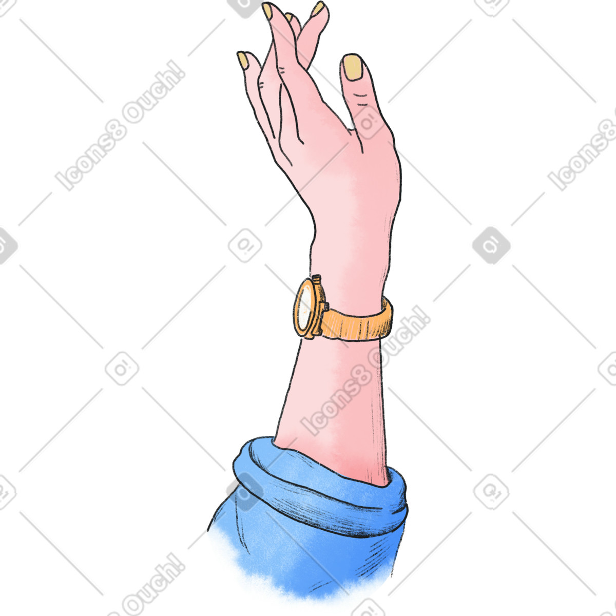 Moments スタイルの 青いシャツを着て左腕に時計 のイラストをPNG、SVG形式でダウンロード