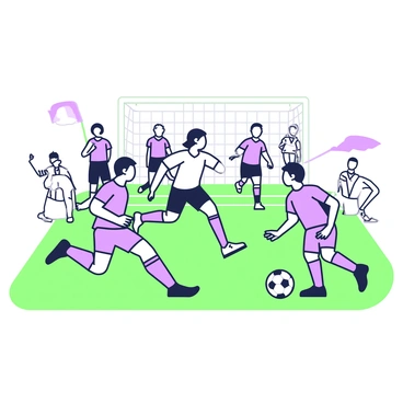 A soccer match is taking place on a grassy field. In the center, a player wearing a jersey is kicking a black and white soccer ball towards the goal. Two opposing players are vying for possession of the ball; one is positioned defensively while the other is sprinting forward. The players are wearing distinctive jerseys that visibly indicate their teams. In the background, a cheering crowd is visible, with various individuals standing and waving their arms in excitement. Some fans are holding banners and flags in support of their teams. The scene captures the dynamic movement of the game and the energy of the spectators.