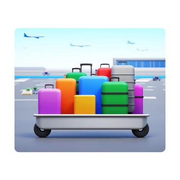 Bags loaded on an electric cart being transported across the airport apron