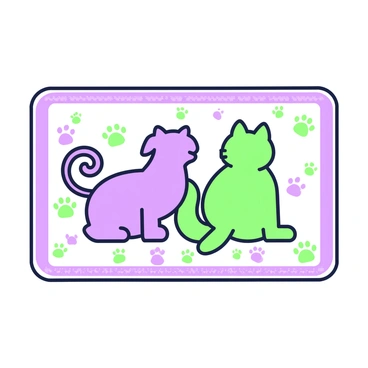 A doormat is placed at the entrance of a home. It features a "playful silhouette of a dog" and a "cat" positioned side by side. The dog silhouette has a wagging tail, and the cat silhouette is sitting with its tail curled around its body. Surrounding these silhouettes, there are multiple "paw prints" scattered across the mat, some leading towards the door and others fading away. The doormat is rectangular in shape, with a textured surface that suggests durability.