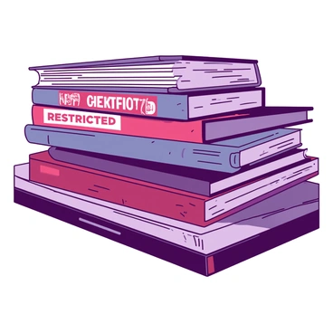 A stack of books is arranged neatly on a shelf, each book featuring a "Restricted" label prominently displayed across its spine. The books vary in size and color, some with dark covers and others with lighter shades. The shelf is wooden, with a polished finish, and the background is softly blurred to keep the focus on the books. The labels are vivid, contrasting against the covers, creating a striking visual element. The composition evokes a sense of curiosity about the contents of the books.
