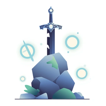 A cursed sword embedded in the stone surrounded by glowing runes