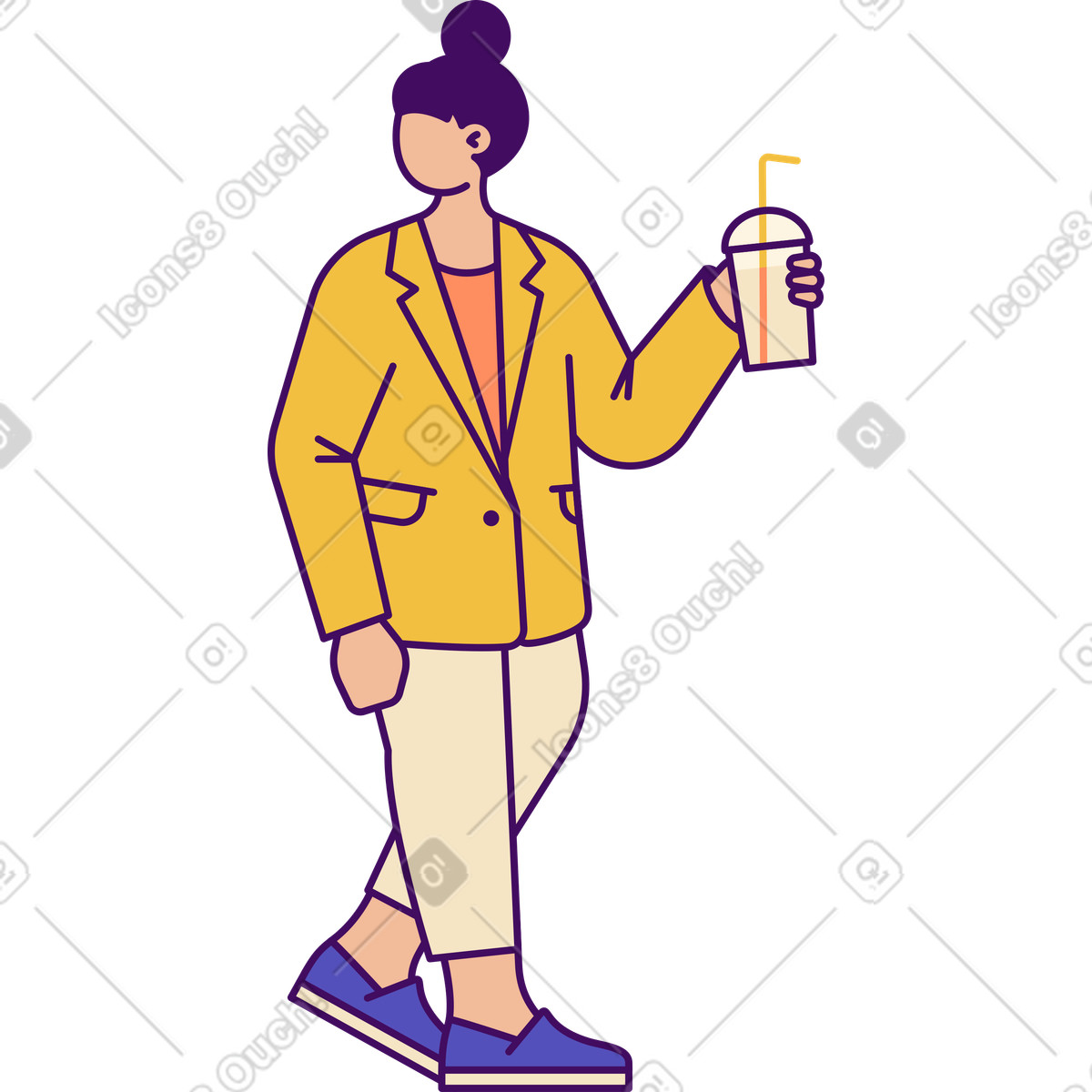 Lady with a drink illustration in Simplistic style download in PNG, SVG