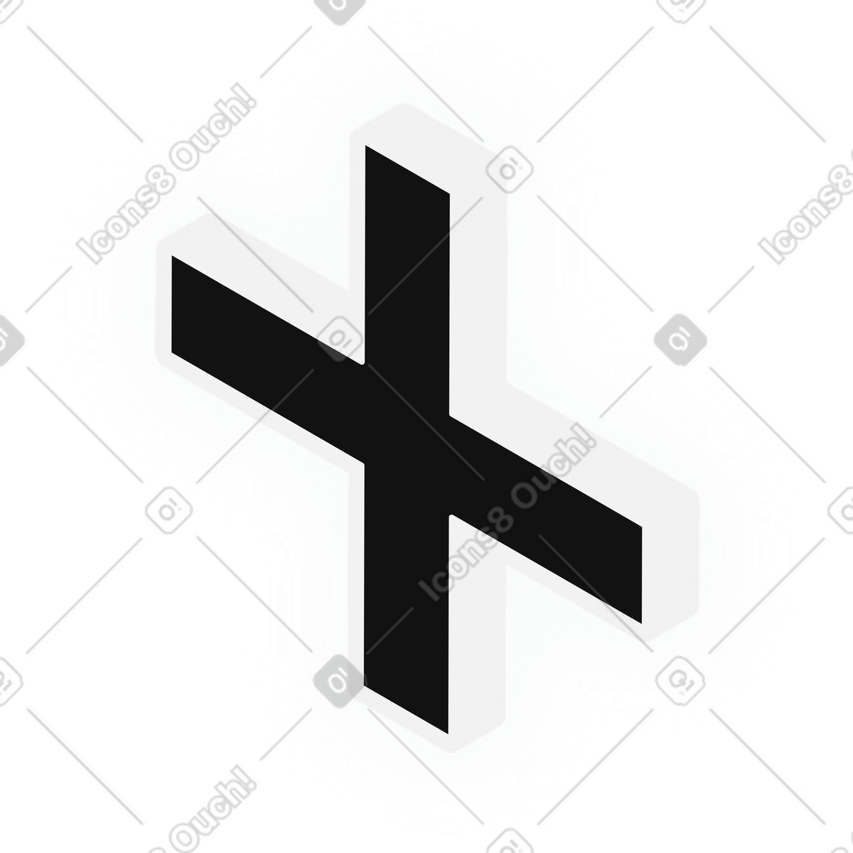 Black isometric plus math add symbol illustration in Inverse style download in PNG, SVG