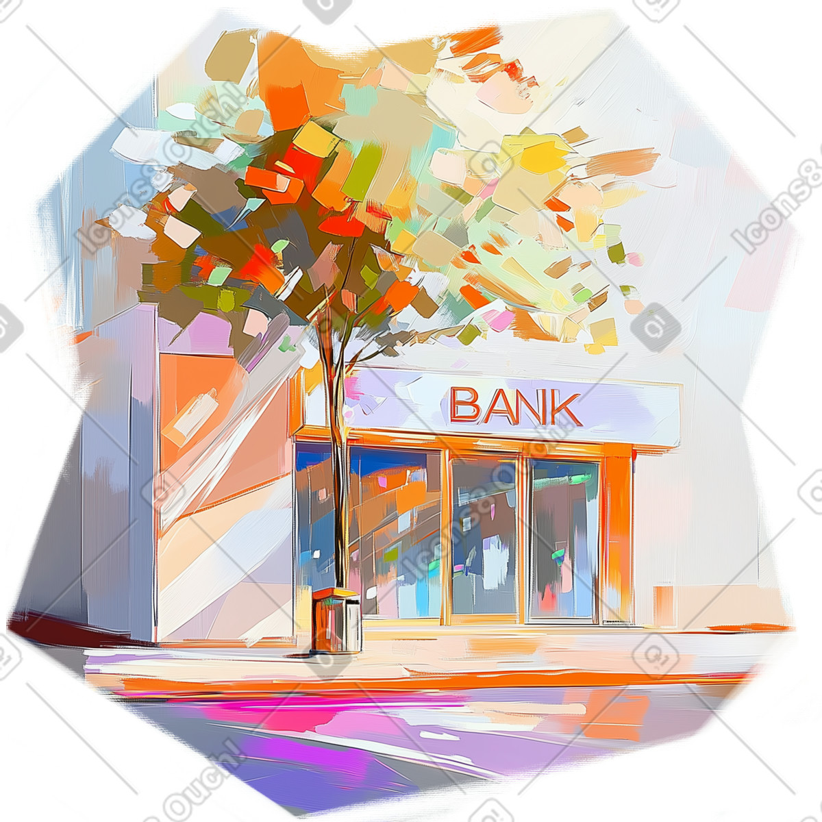 Ölgemälde eines modernen bankgebäudes-Illustration im Pictorial-Stil als Download in PNG, SVG