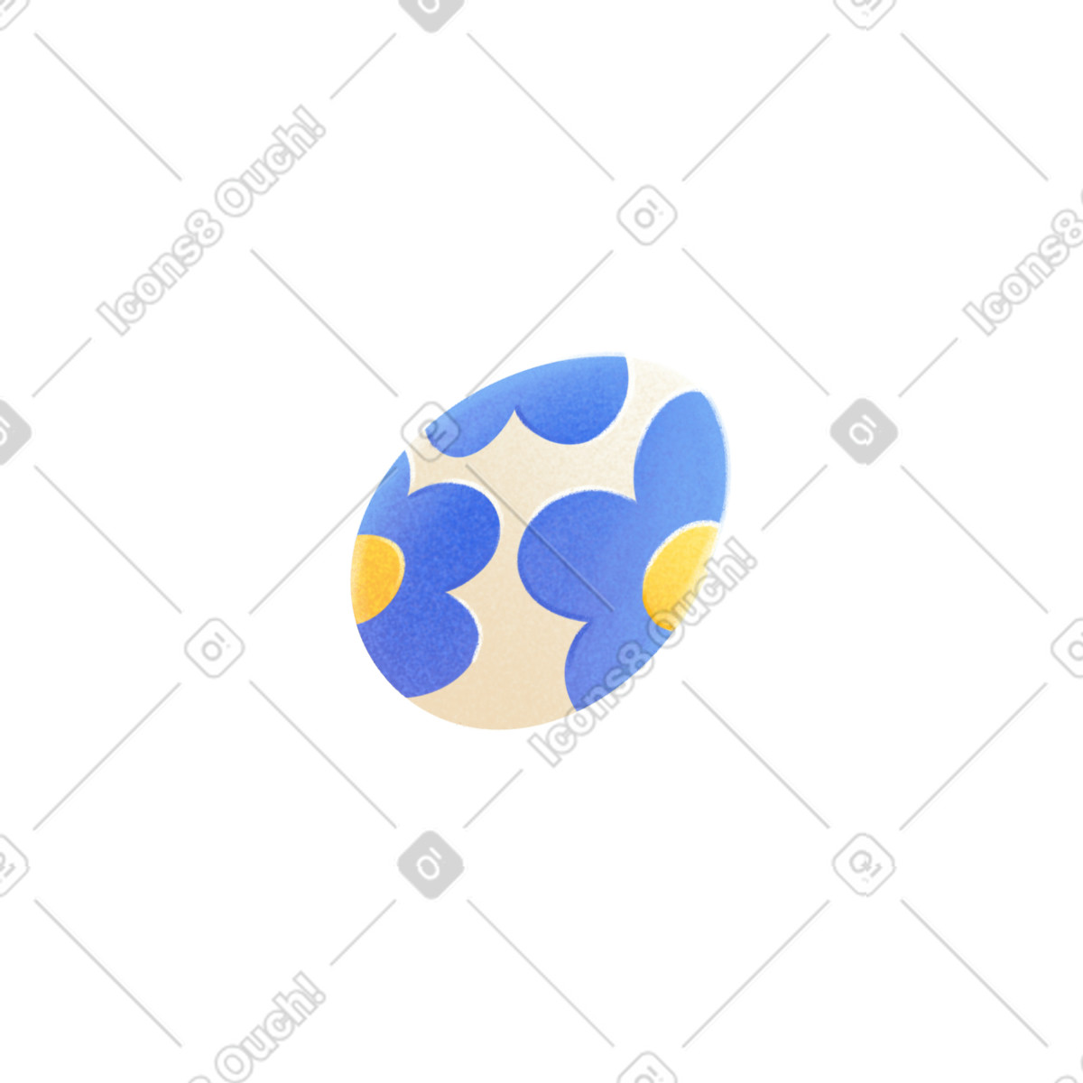 Easter egg with a blue flower pattern illustration in Lettering style download in PNG, SVG