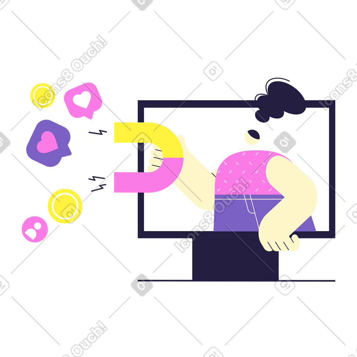 Woman attracting likes and followers on social media illustration in Mellow style download in PNG, SVG