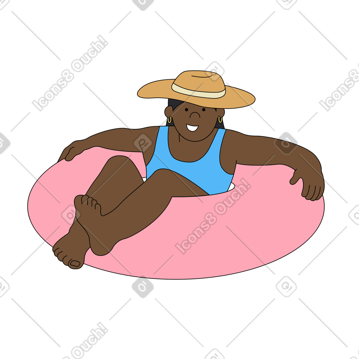 Young woman relaxing on an inflatable ring illustration in Kindy style download in PNG, SVG
