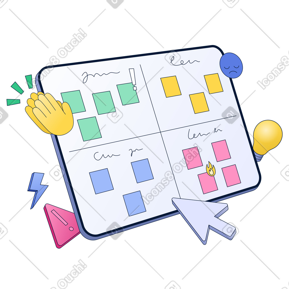 Prioritization matrix with sticky notes, Agile project and team collaboration illustration in PNG, SVG