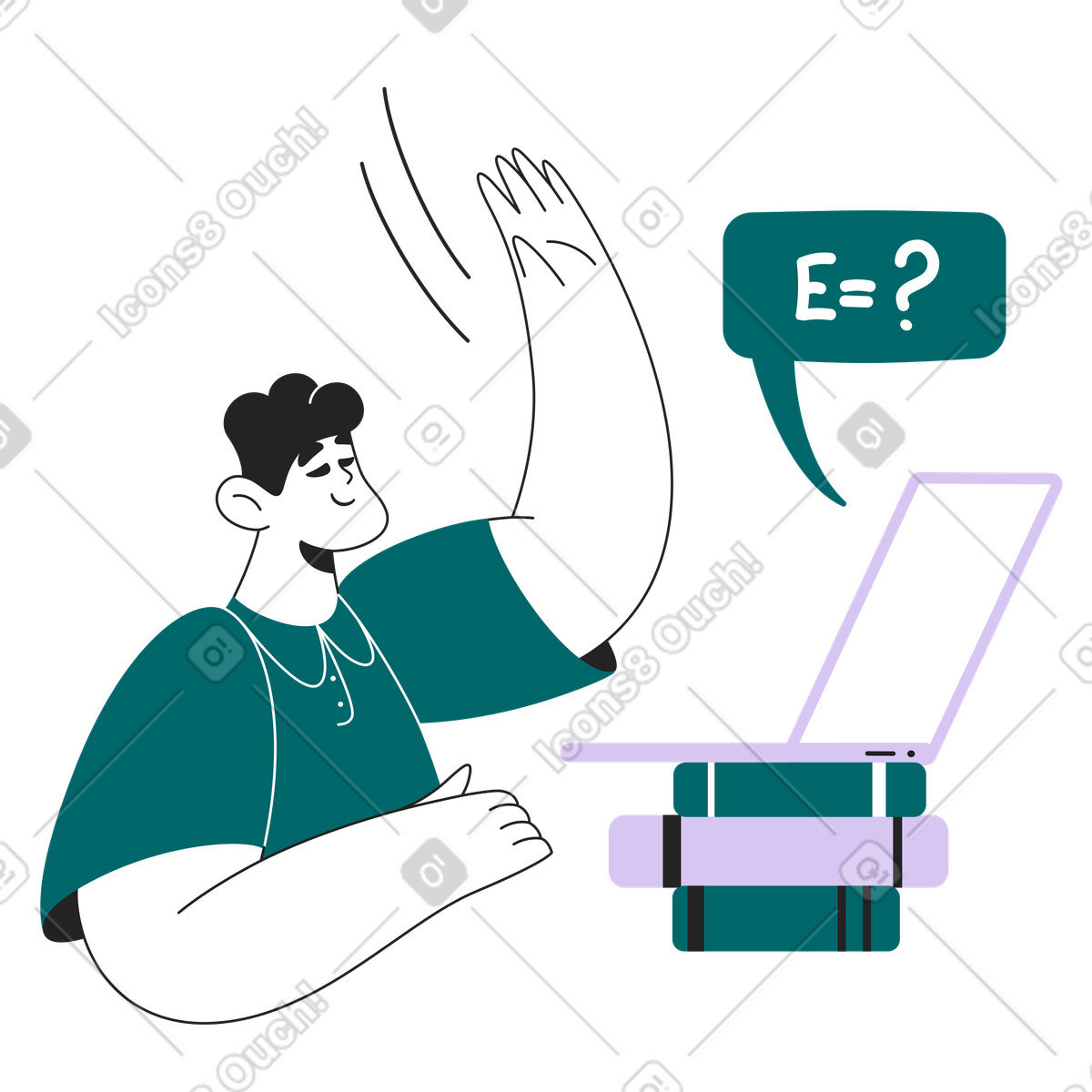 Online physics lesson, Distance education and learning interaction illustration in Sammy Line style download in PNG, SVG